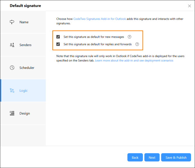 Ensure these options are selected so that the shared mailbox signature is added automatically.