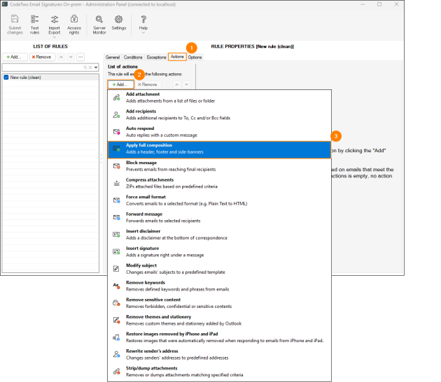 The Apply full composition action on the Actions tab.