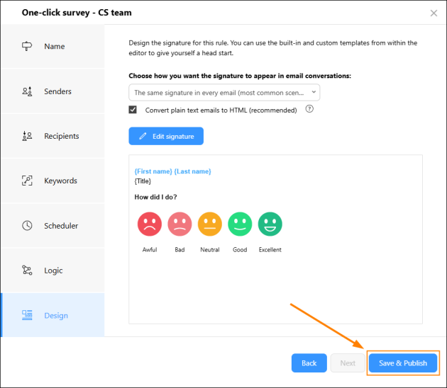 Publishing a rule and going live with the survey.