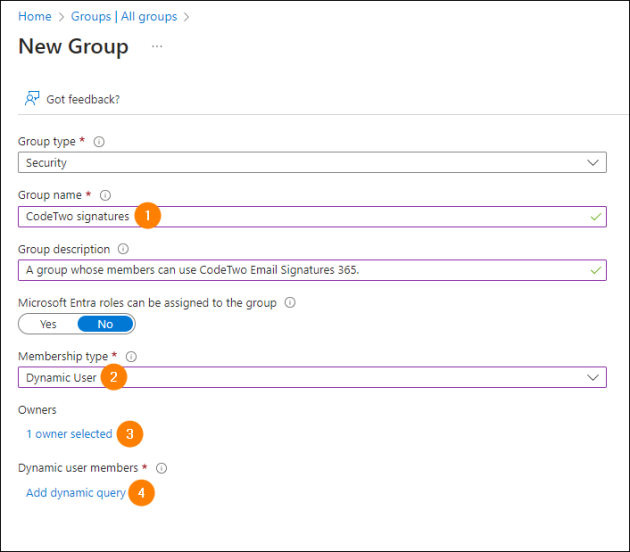 Configuring the basic settings of the group.