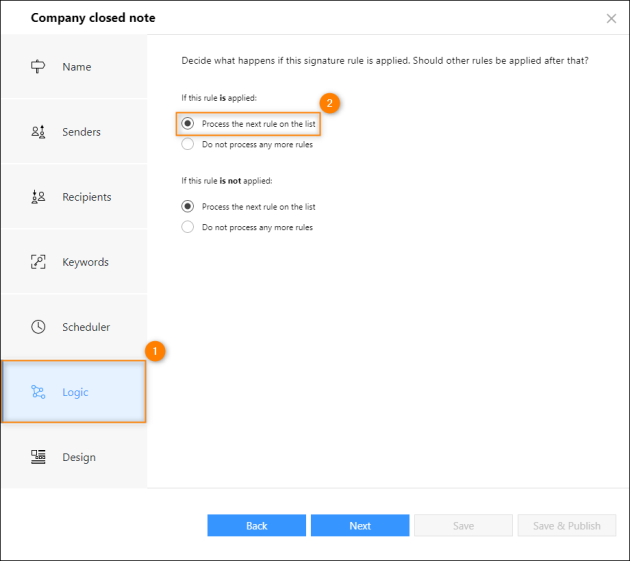 Setting the logic to add the out of office note along with a user’s signature.