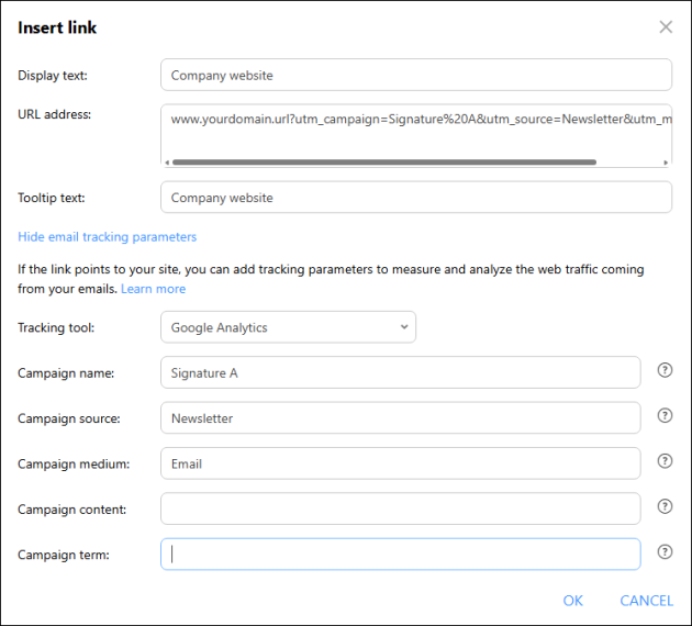 Tagging a link with UTM parameters.