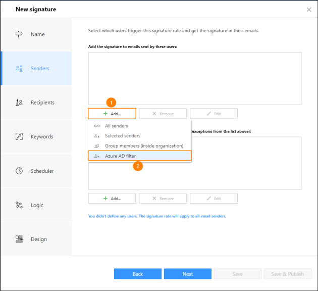 Using the Azure AD filter as a signature rule condition.