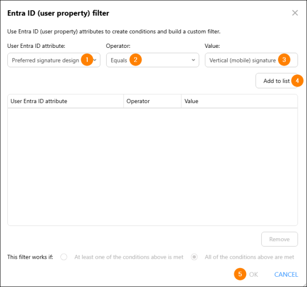 Adding the condition to activate a signature rule based on a CodeTwo custom attribute value.