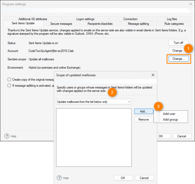 Changing the scope of mailboxes to be updated by SIU.