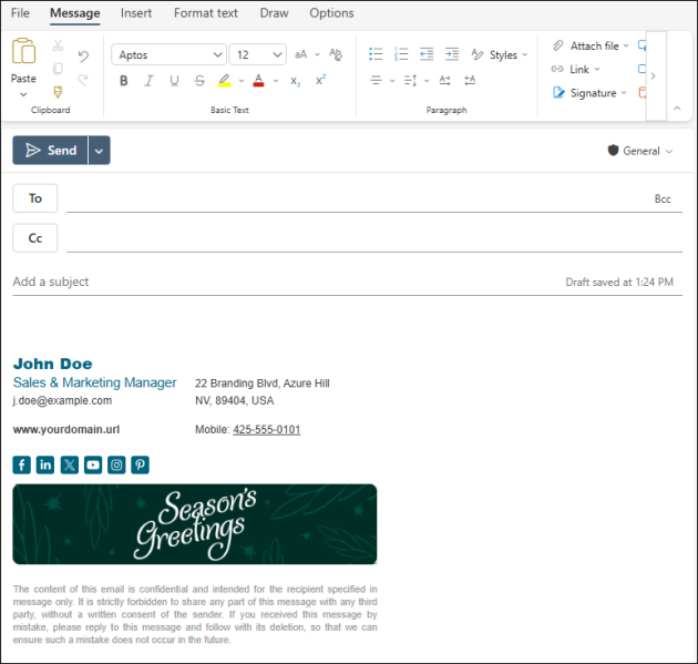 A signature template with a default banner selected by the user. 