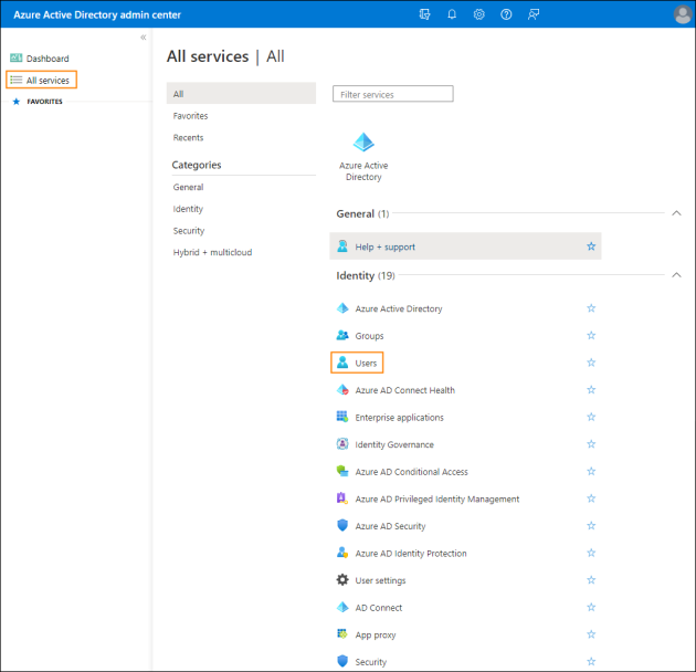 Accessing the Users list in the AAD admin center
