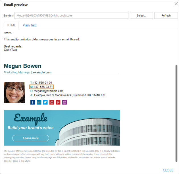 Unified phone number format in email signatures