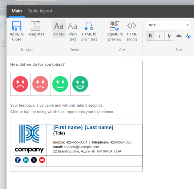 Example of a shared mailbox signature (with the user's personal data).