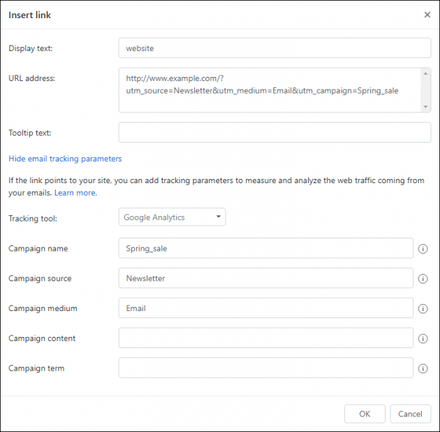 Tagging the hyperlink with UTM parameters.