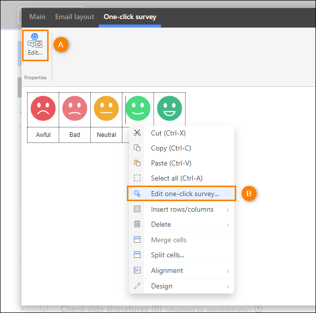 Two ways of editing the survey directly from the editing pane.