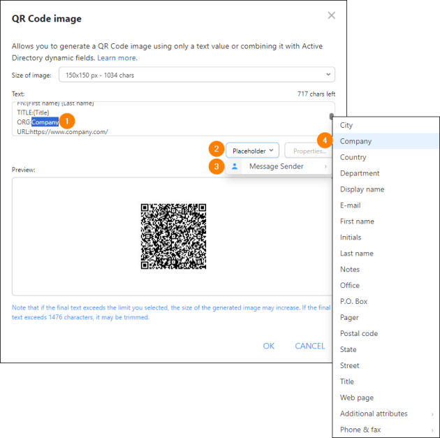 Editing the text content to get the personalized QR code image that changes dynamically based on a sender.