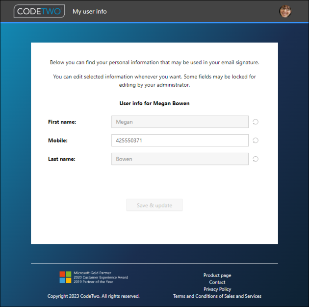 My user info page.