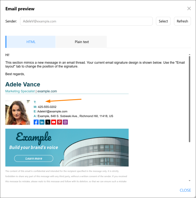 Blank space left in an email signature because of missing data in Entra ID (Azure AD).