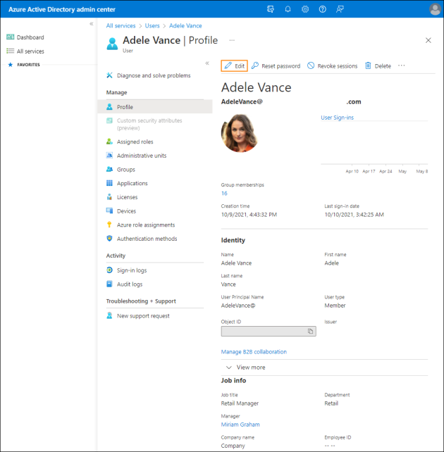 Editing the user's profile details