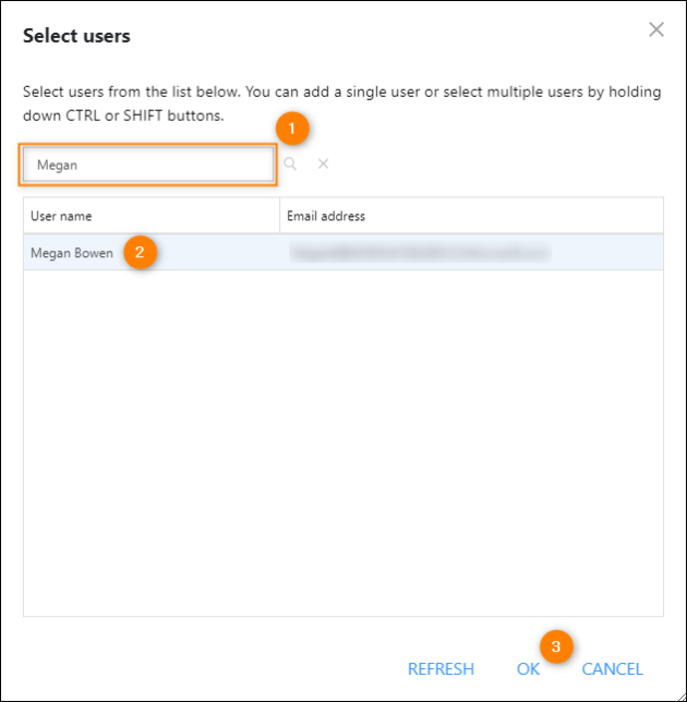 Selecting a user to whom this signature rule should apply.