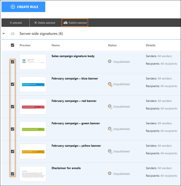 Publishing the prepared cloud (server-side) signatures.