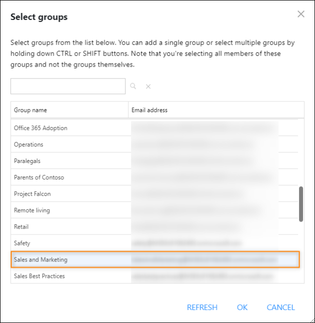 Selecting a group for whose members will receive the email signatures defined in the rule being edited.