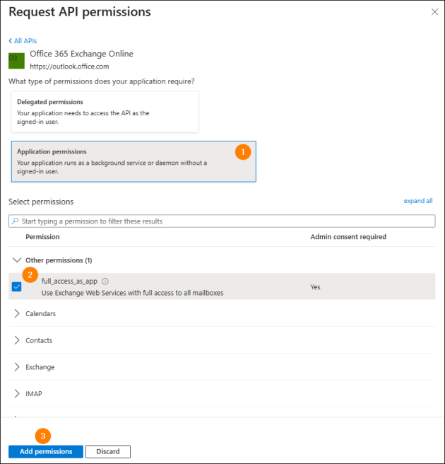 Adding a new permission to an application in Entra ID.