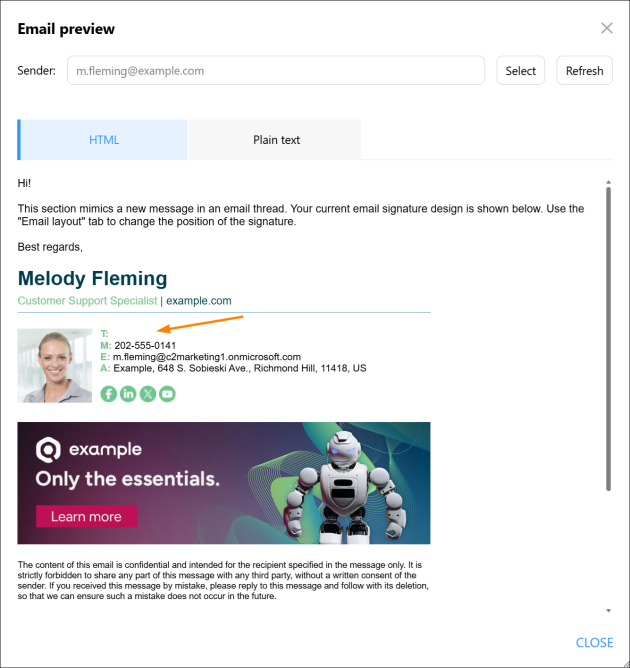 Blank space left in an email signature because of missing data in Entra ID (Azure AD).