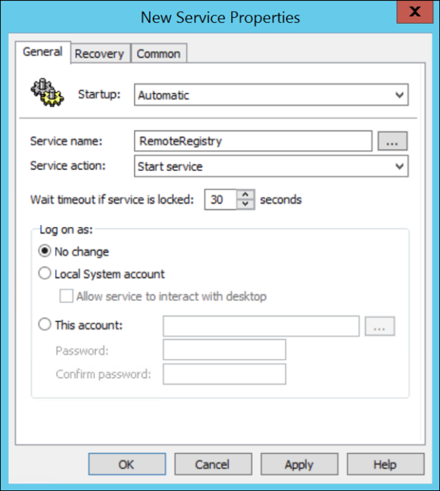 Modifying the Remote Registry service settings.