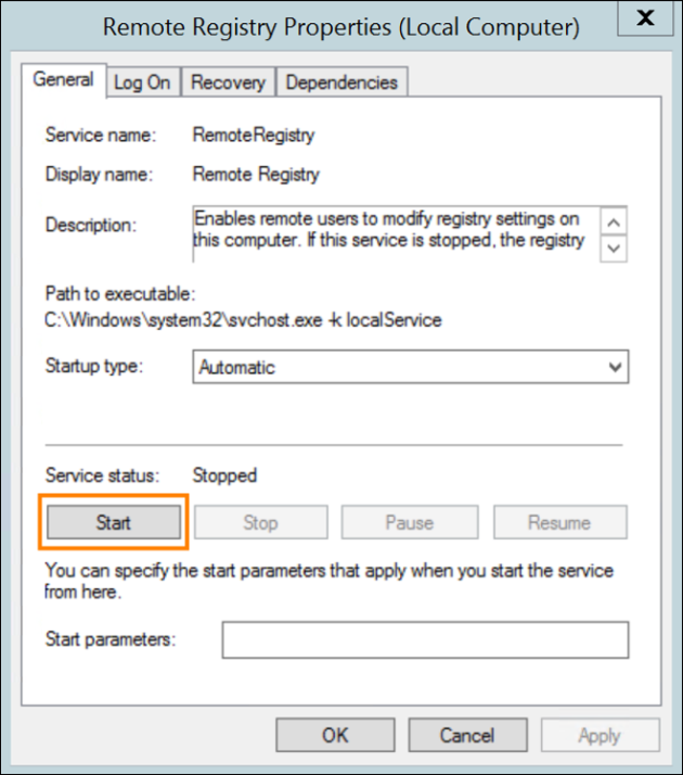 Turning on the Remote Registry service.