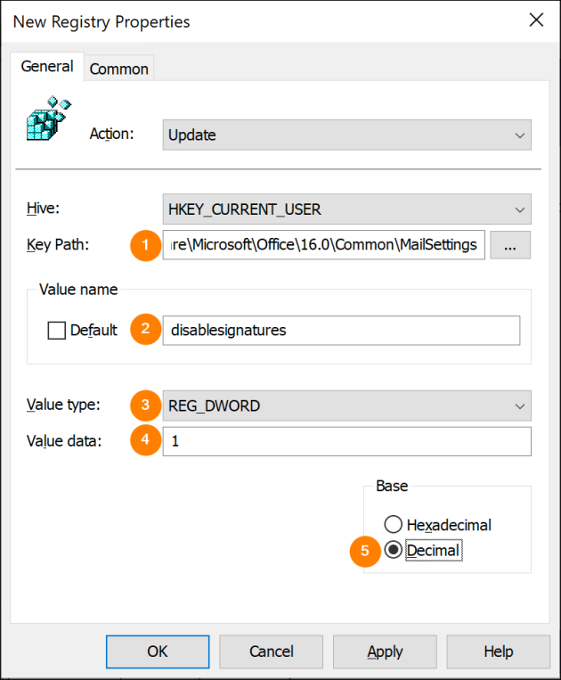 Configuring the registry key settings.