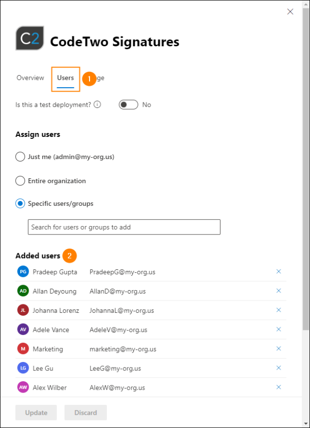 Checking the users and groups included in the deployment before removing the add-in.