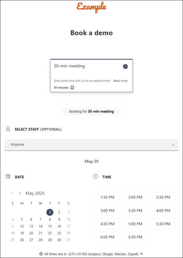 Accessing the company-wide booking page via the link in the email signature.