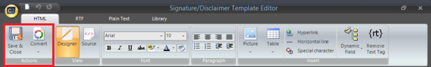 Email Signatures - Actions section.
