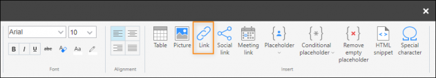 Inserting a link into a signature template.