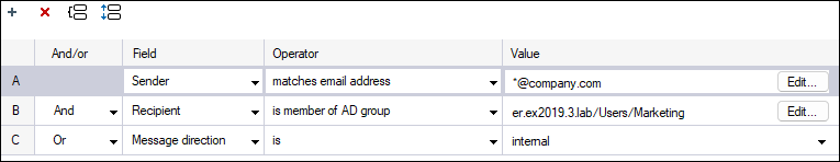 Example 1: conditions bound with logical operators (without groups).