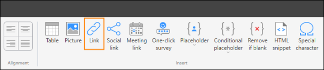 Inserting a link in the signature template editor.