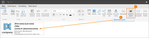 Inserting the CodeTwo custom attribute into the signature template.