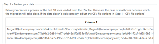 A badly formatted CSV file imported to CodeTwo migration software.