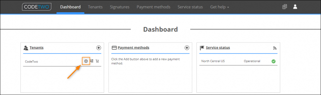 Accessing tenant management pages from the Dashboard tab.