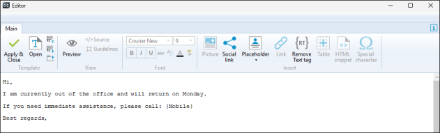 The plain text auto-reply editor.