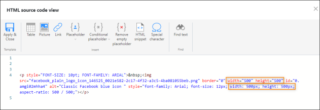 Resizing an already inserted image by editing its HTML code.