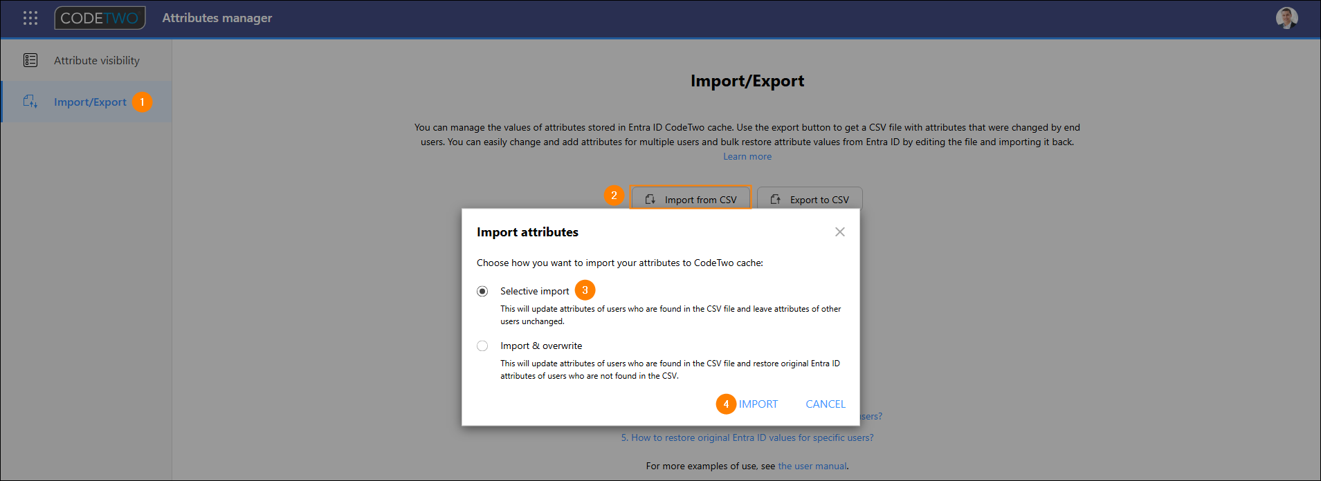 Importing the updated CSV file to Attributes manager.