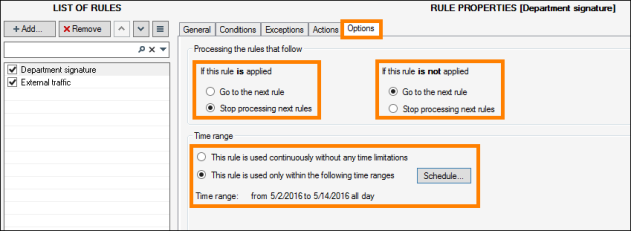 Rule options.