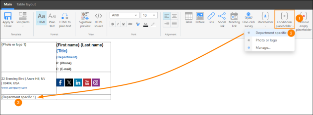 Inserting the conditional placeholder into your email signature design.