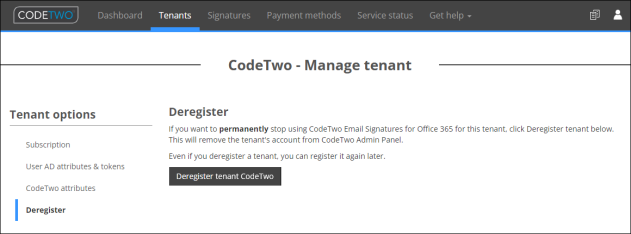 Deregister tenant window.