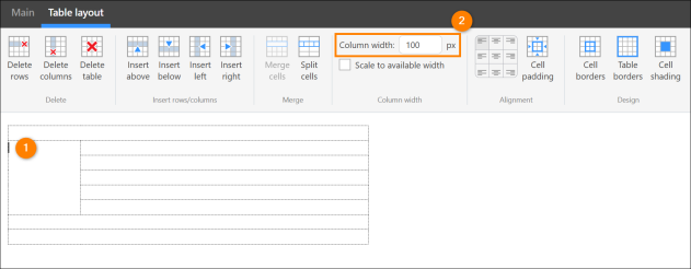 Adjusting the width of the selected table column.