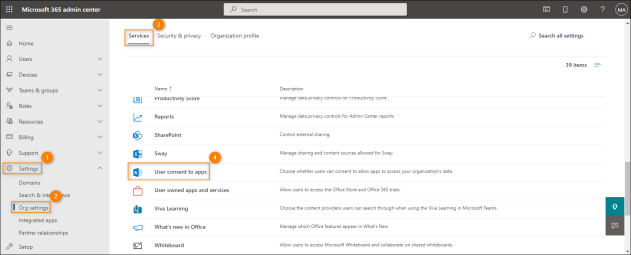 Accessing the setting to let users provide consent to third party apps.