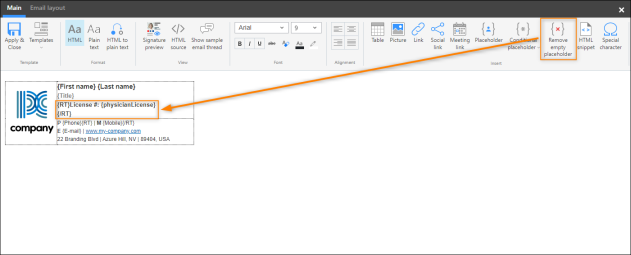 Using the RT tags to remove the line with the custom attribute if its value is missing.