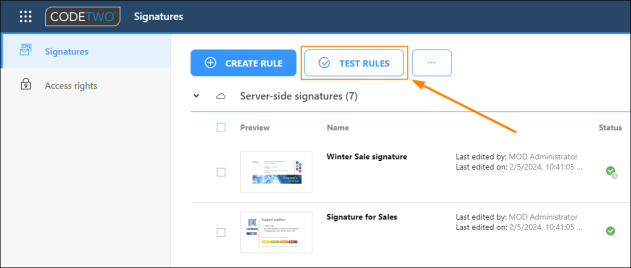 Opening the signature rules tester.