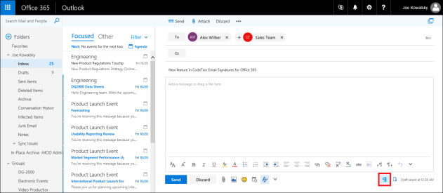 The server signature preview button available in OWA in compose mode.