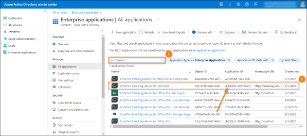 Finding the CodeTwo Admin Panel app to access its settings.