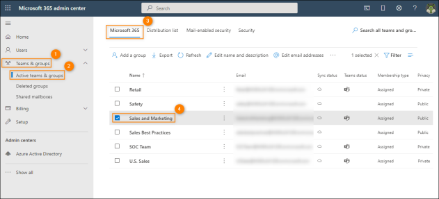 Accessing the Microsoft 365 group settings.