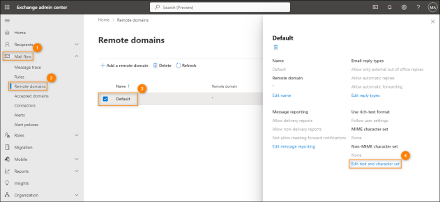 Accessing remote domain encoding settings in EAC.